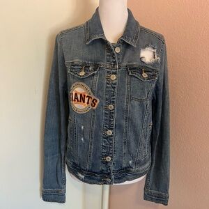 Giants Logo Distressed Denim Jacket